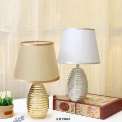 Zərif Masaüstü Lampa (Qızılı Keramik Əsaslı, Abajurlu) thumbnail